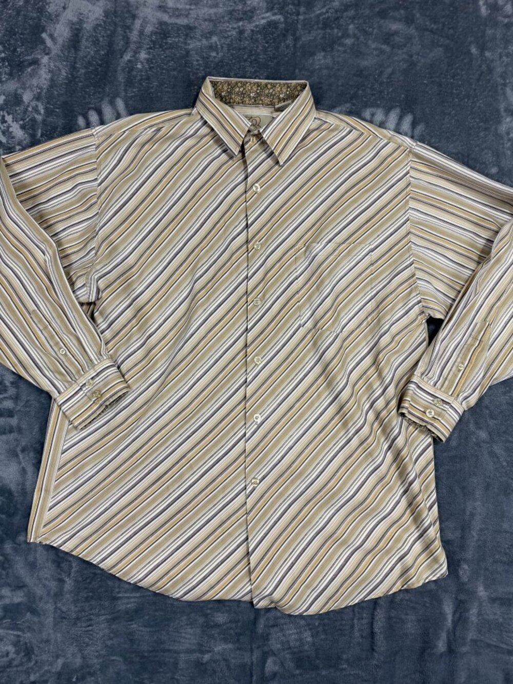 Brooklyn Xpress Mens Beige & Brown Striped Long Sleeve Button-Up Shirt XL